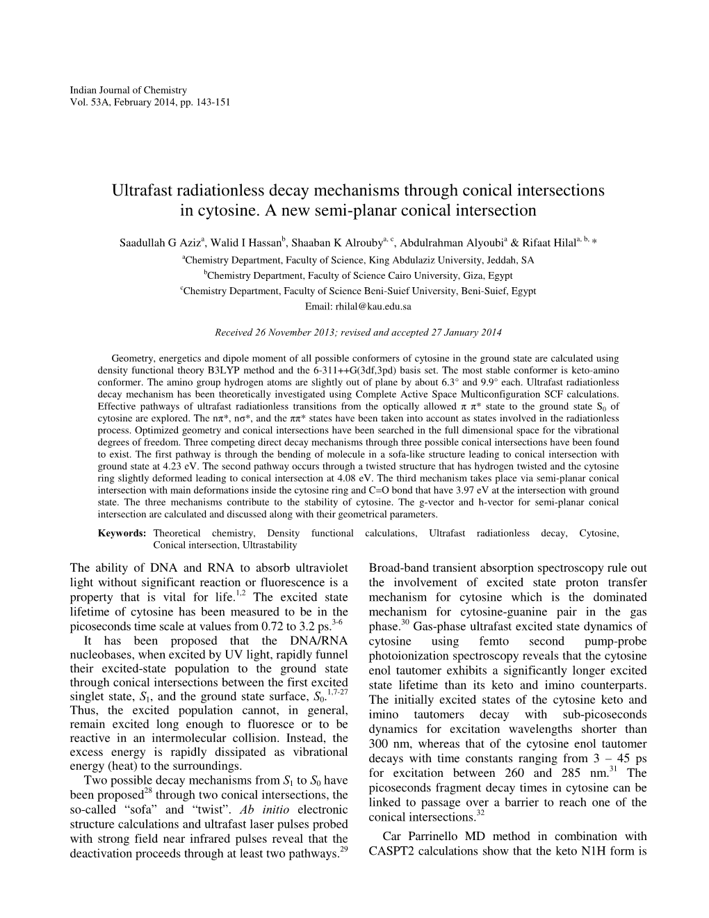 Ultrafast Radiationless Decay Mechanisms Through Conical Intersections in Cytosine. a New Semi-Planar Conical Intersection