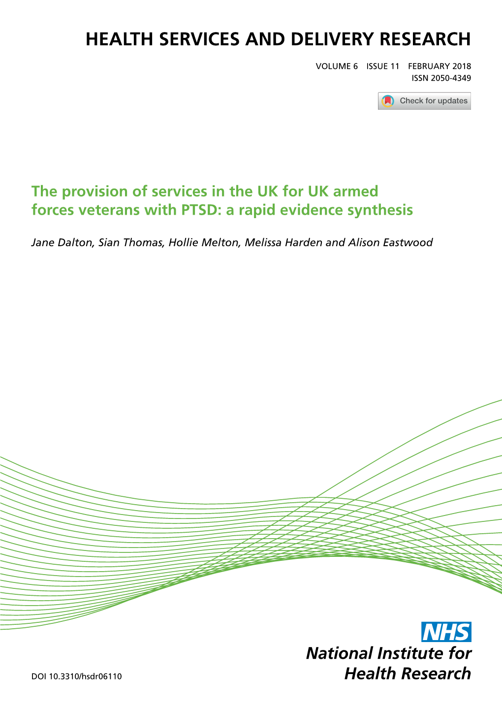 The Provision of Services in the UK for UK Armed Forces Veterans with PTSD: a Rapid Evidence Synthesis