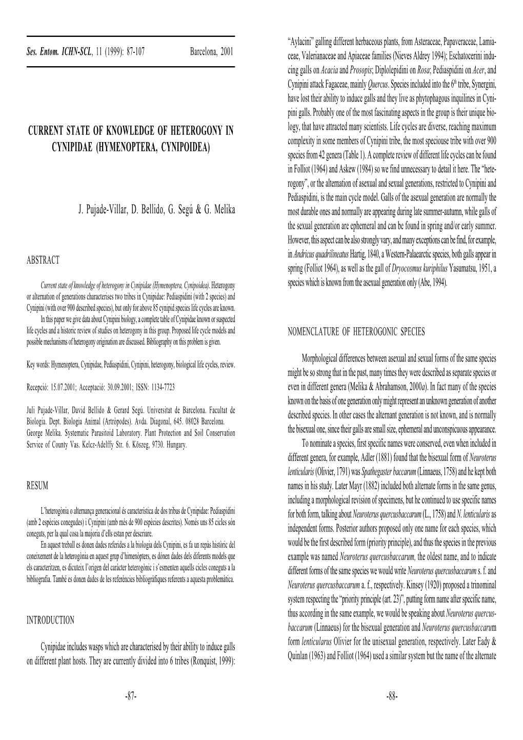 Current State of Knowledge of Heterogony in Cynipidae (Hymenoptera, Cynipoidea)