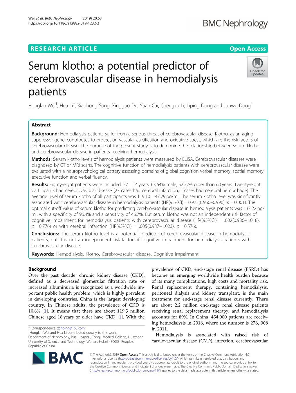 Serum Klotho: a Potential Predictor of Cerebrovascular Disease In