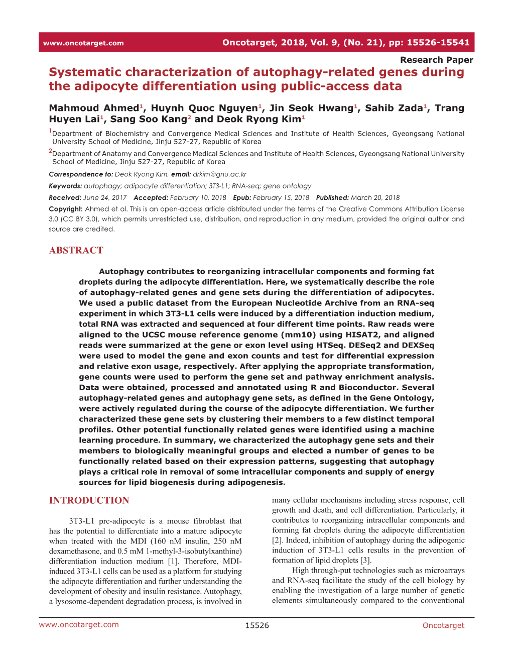 Systematic Characterization of Autophagy-Related Genes During the Adipocyte Differentiation Using Public-Access Data