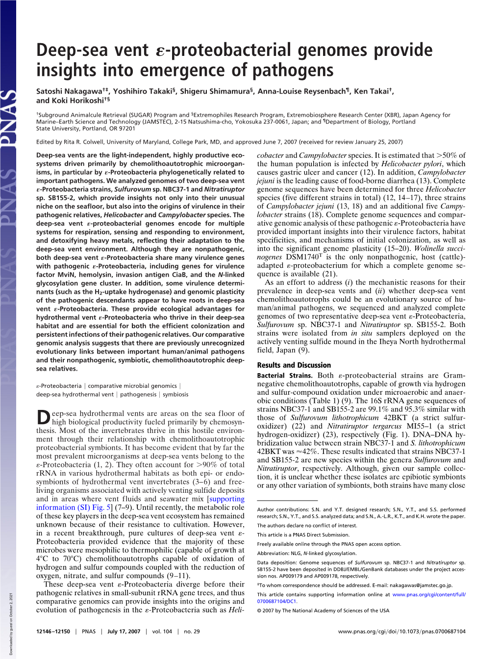 Deep-Sea Vent -Proteobacterial Genomes Provide Insights Into