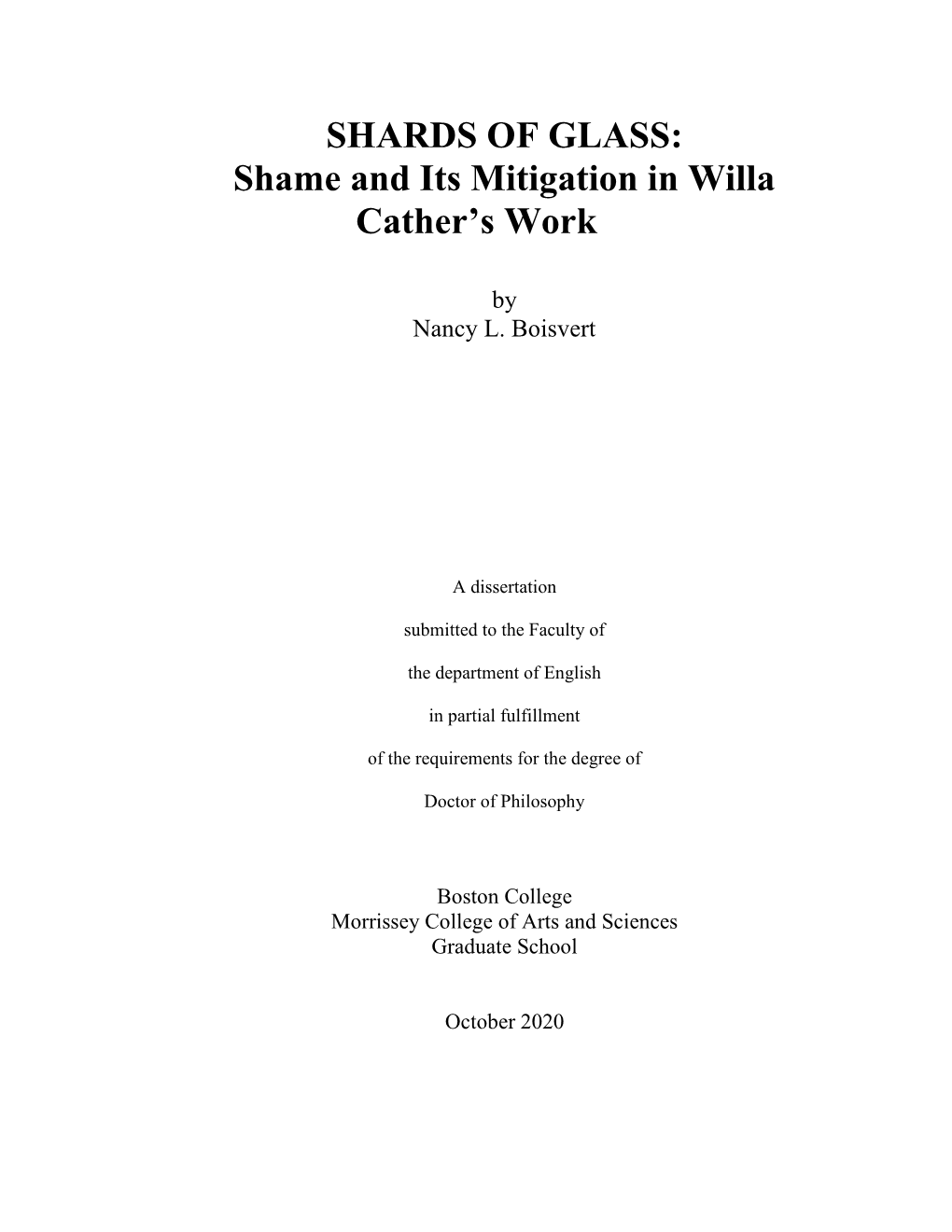 Shame and Its Mitigation in Willa Cather's Work