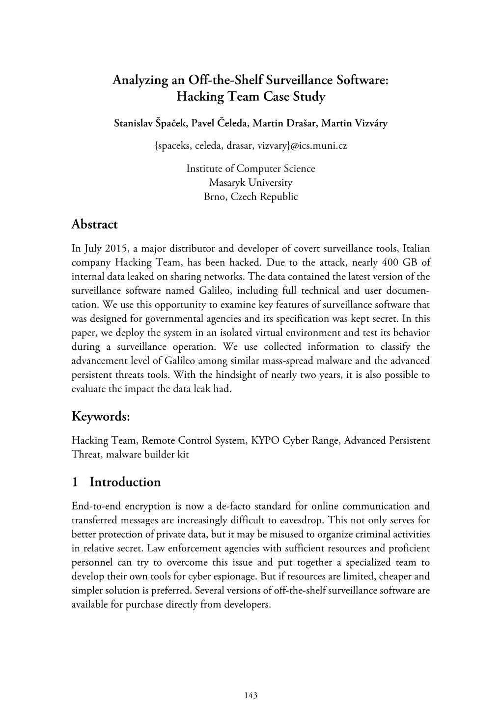 Hacking Team Case Study Abstract Keywords: 1 Introduction