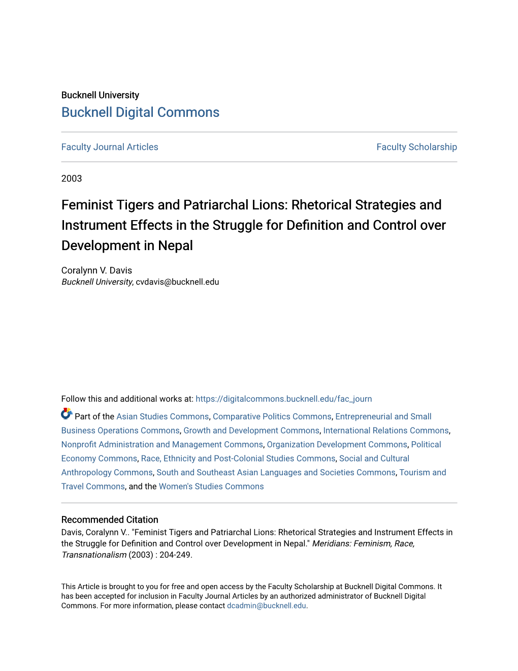 Feminist Tigers and Patriarchal Lions: Rhetorical Strategies and Instrument Effects in the Struggle for Definition and Control Over Development in Nepal