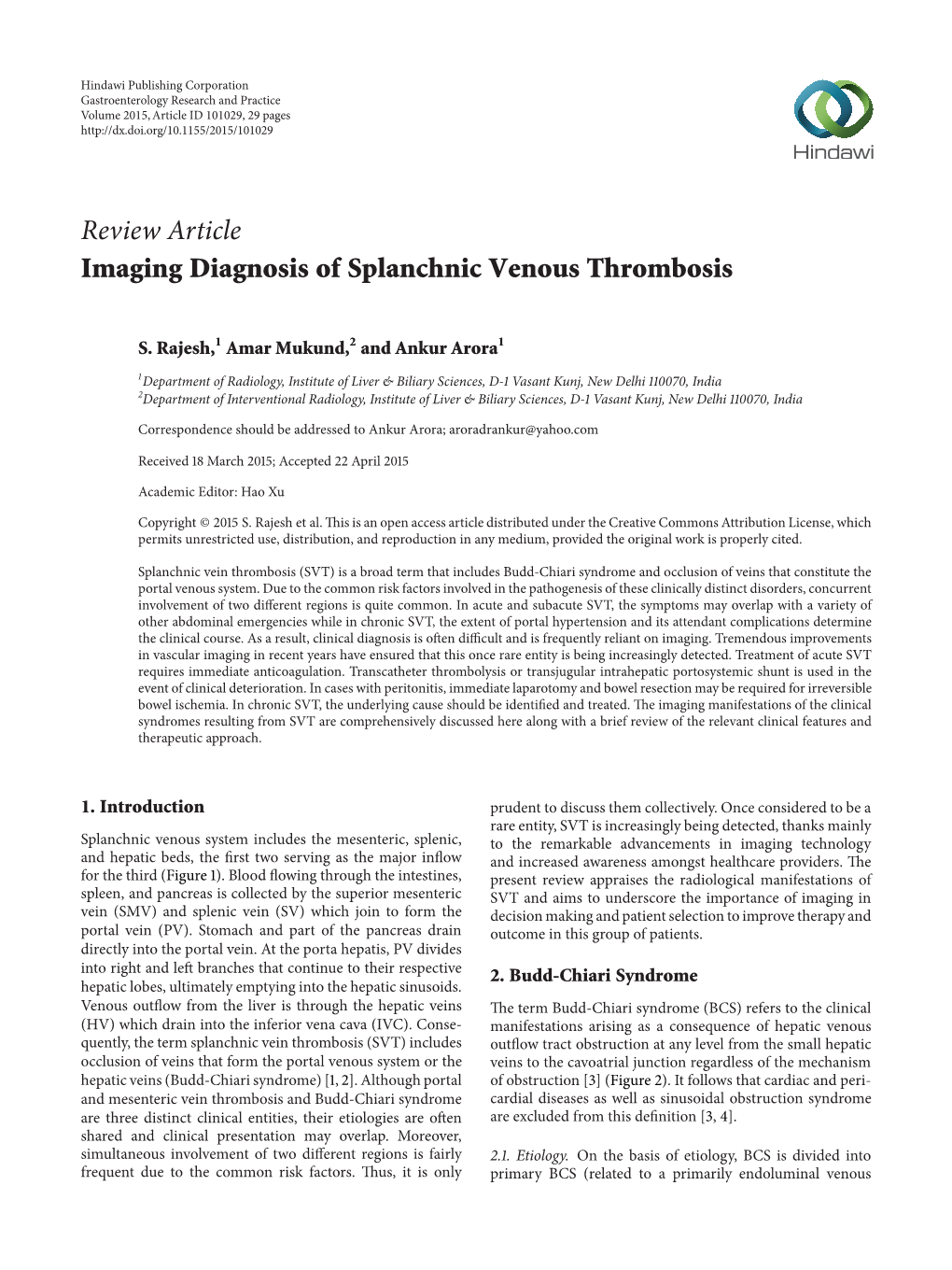 Imaging Diagnosis of Splanchnic Venous Thrombosis