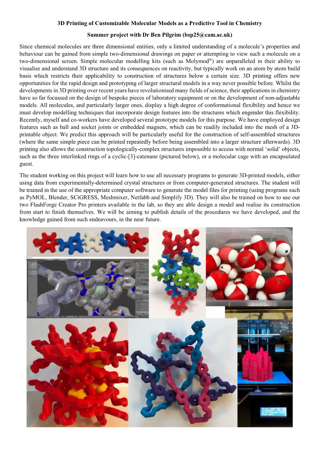 3D Printing of Customizable Molecular Models As a Predictive Tool In
