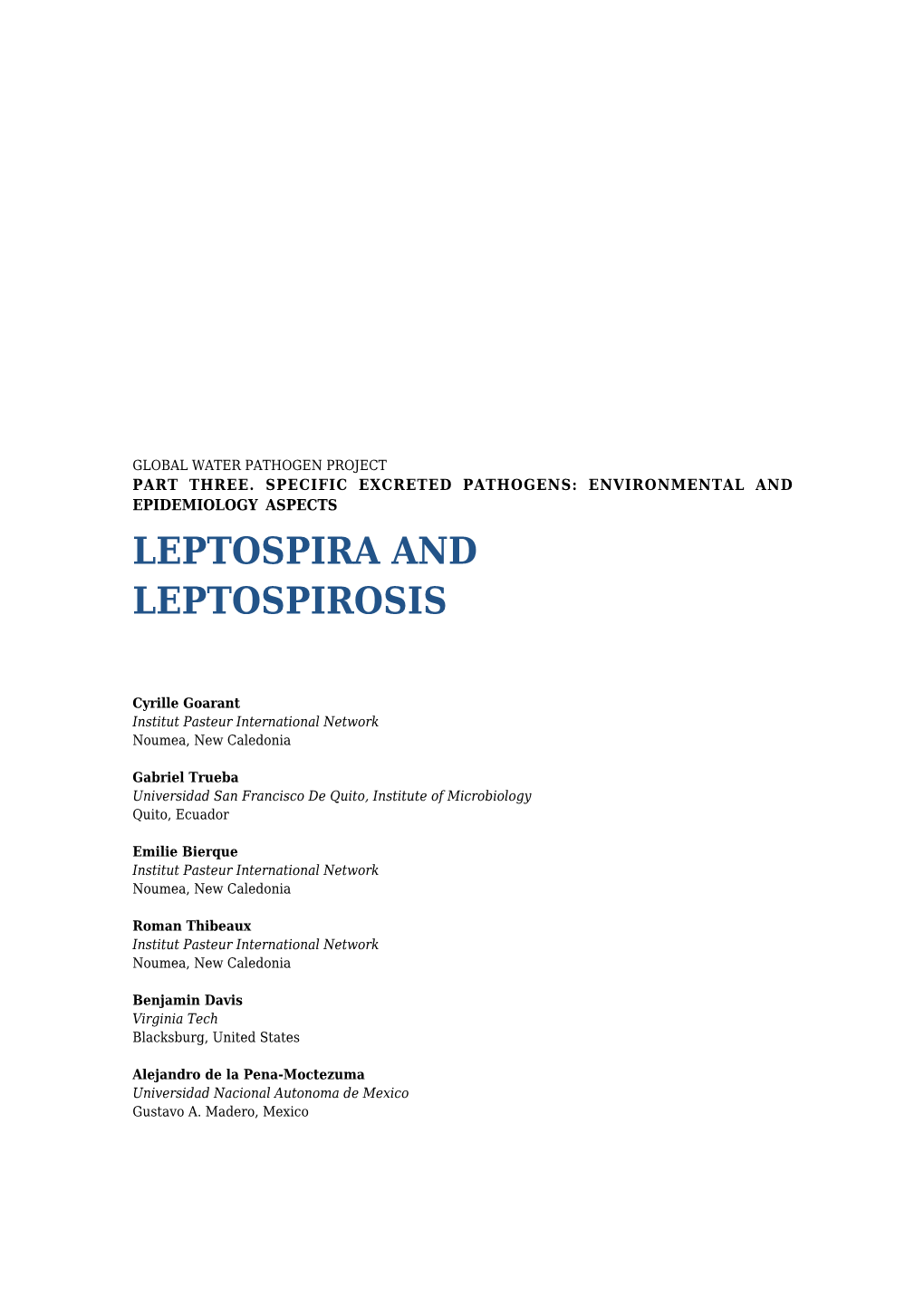 Leptospira and Leptospirosis