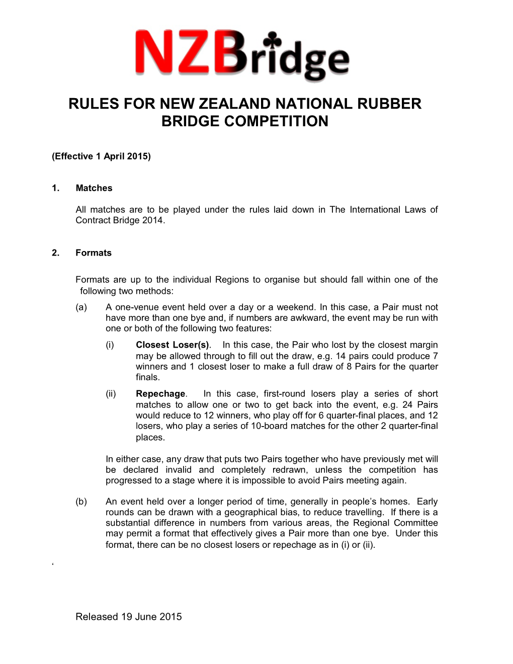 Rules for New Zealand National Rubber Bridge Competition