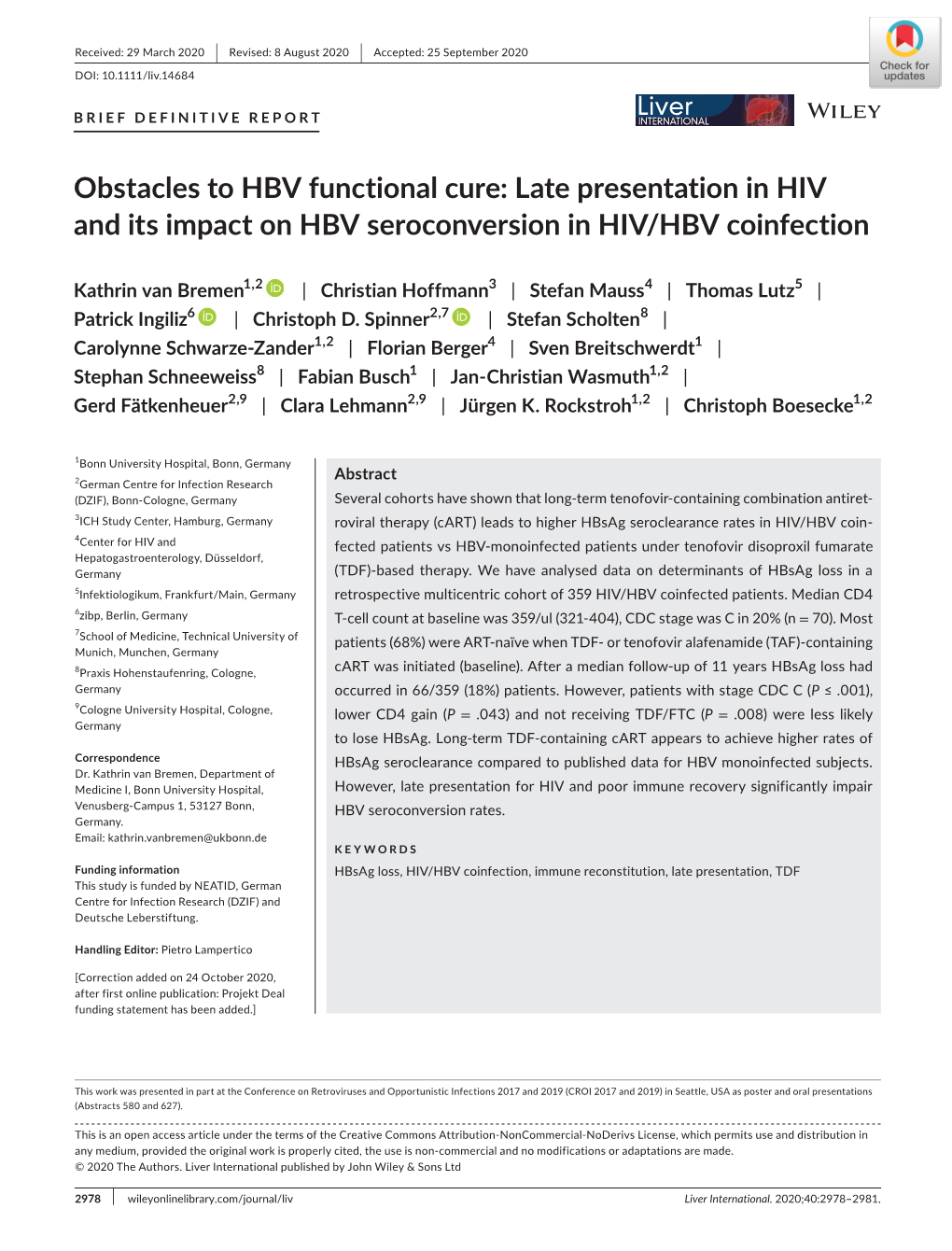 Obstacles to HBV Functional Cure: Late Presentation in HIV and Its Impact on HBV Seroconversion in HIV/HBV Coinfection