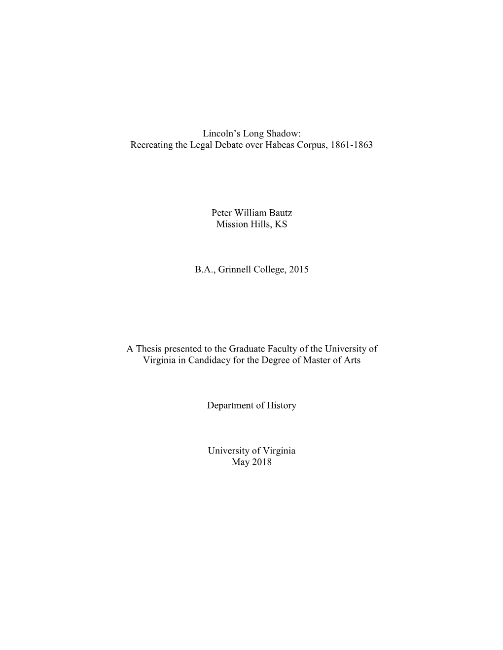 Recreating the Legal Debate Over Habeas Corpus, 1861-1863