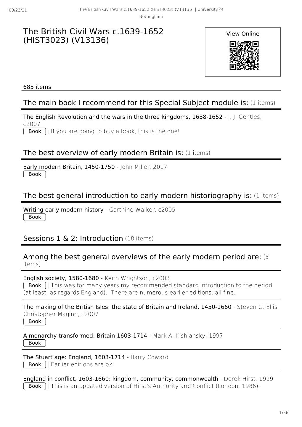 The British Civil Wars C.1639-1652 (HIST3023) (V13136) | University of Nottingham