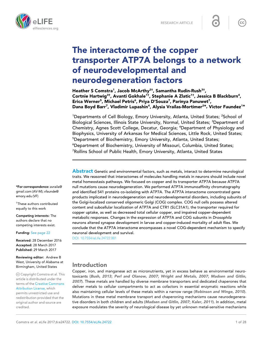 The Interactome of the Copper Transporter ATP7A Belongs to A