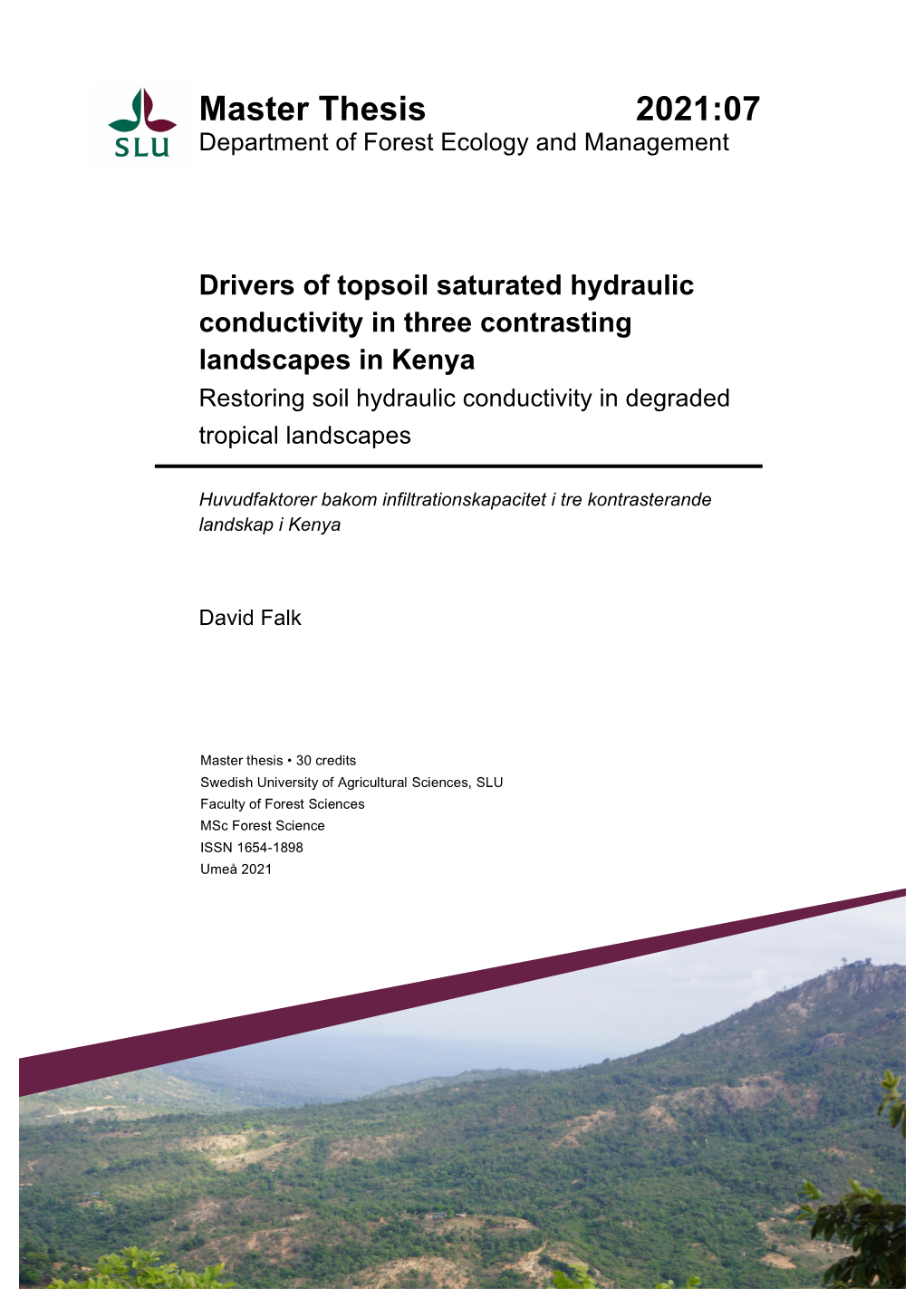 Master Thesis 2021:07 Department of Forest Ecology and Management