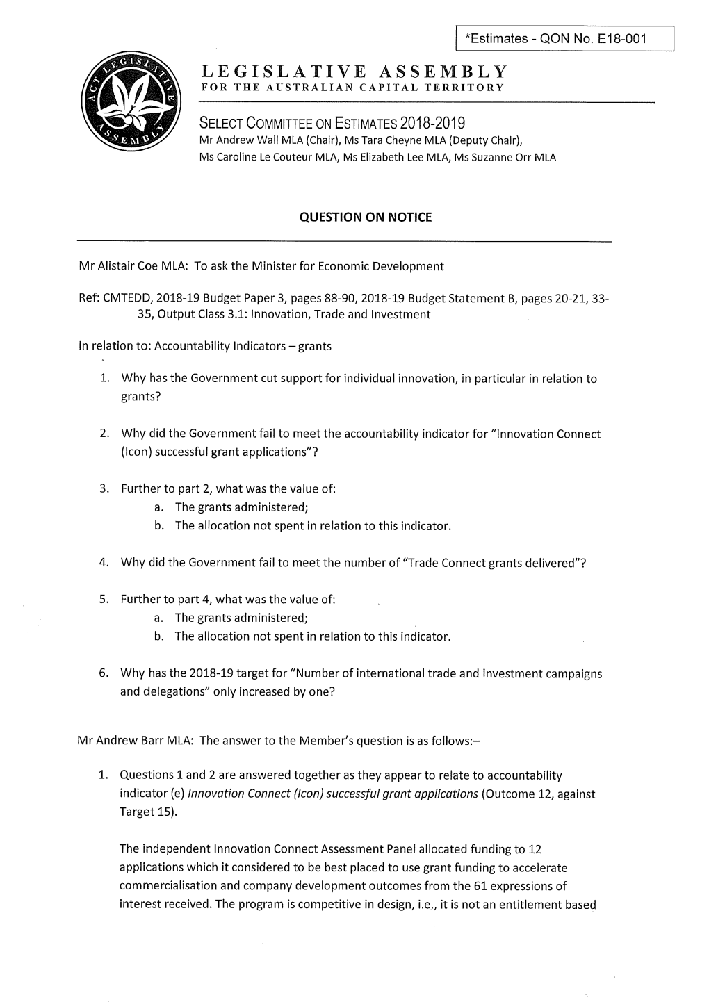 Legislative Assembly for the Australian Capital Territory