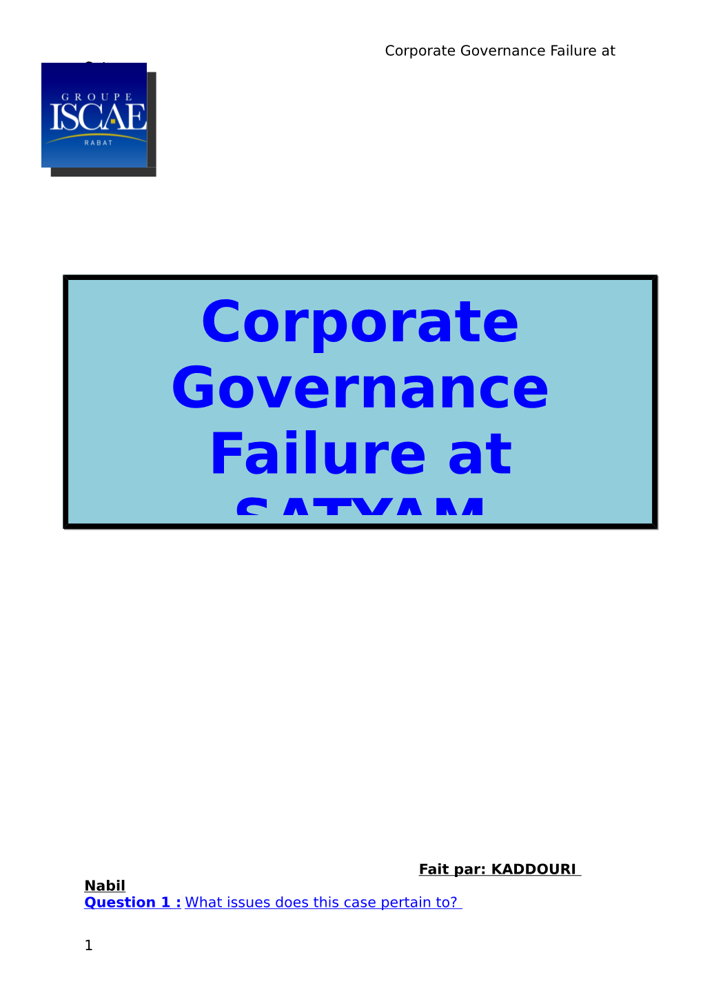 Corporate Governance Failure at Satyam