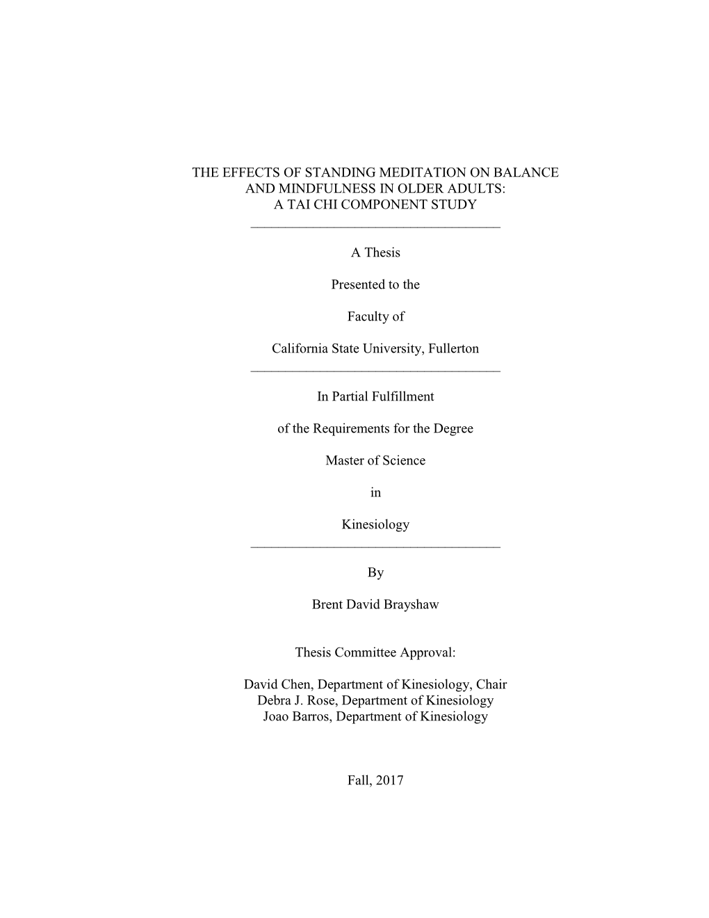 The Effects of Standing Meditation on Balance and Mindfulness in Older Adults: a Tai Chi Component Study ______