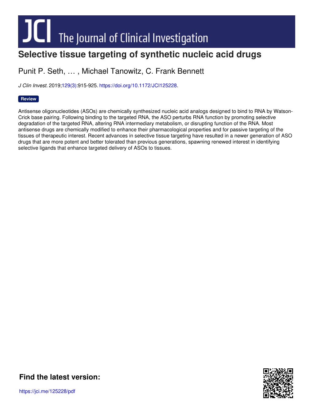 Selective Tissue Targeting of Synthetic Nucleic Acid Drugs