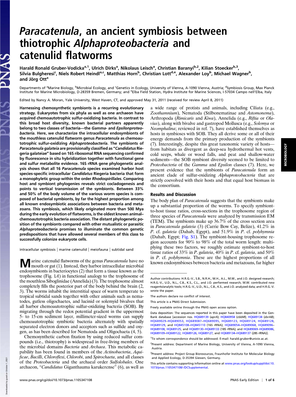 Paracatenula, an Ancient Symbiosis Between Thiotrophic Alphaproteobacteria and Catenulid ﬂatworms