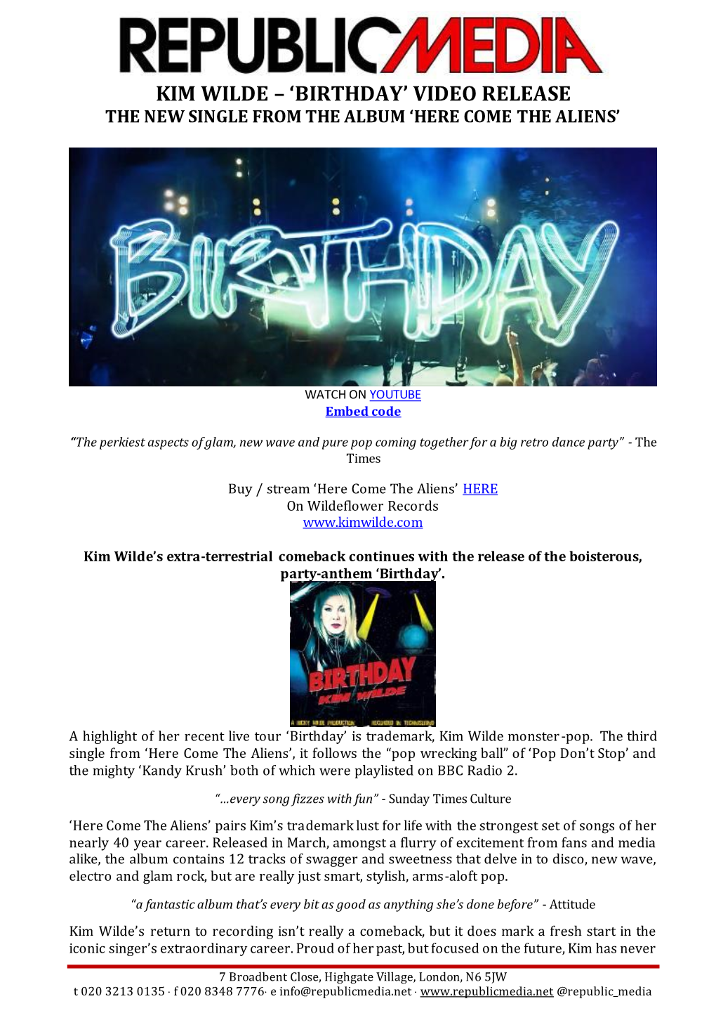 Kim Wilde – 'Birthday'