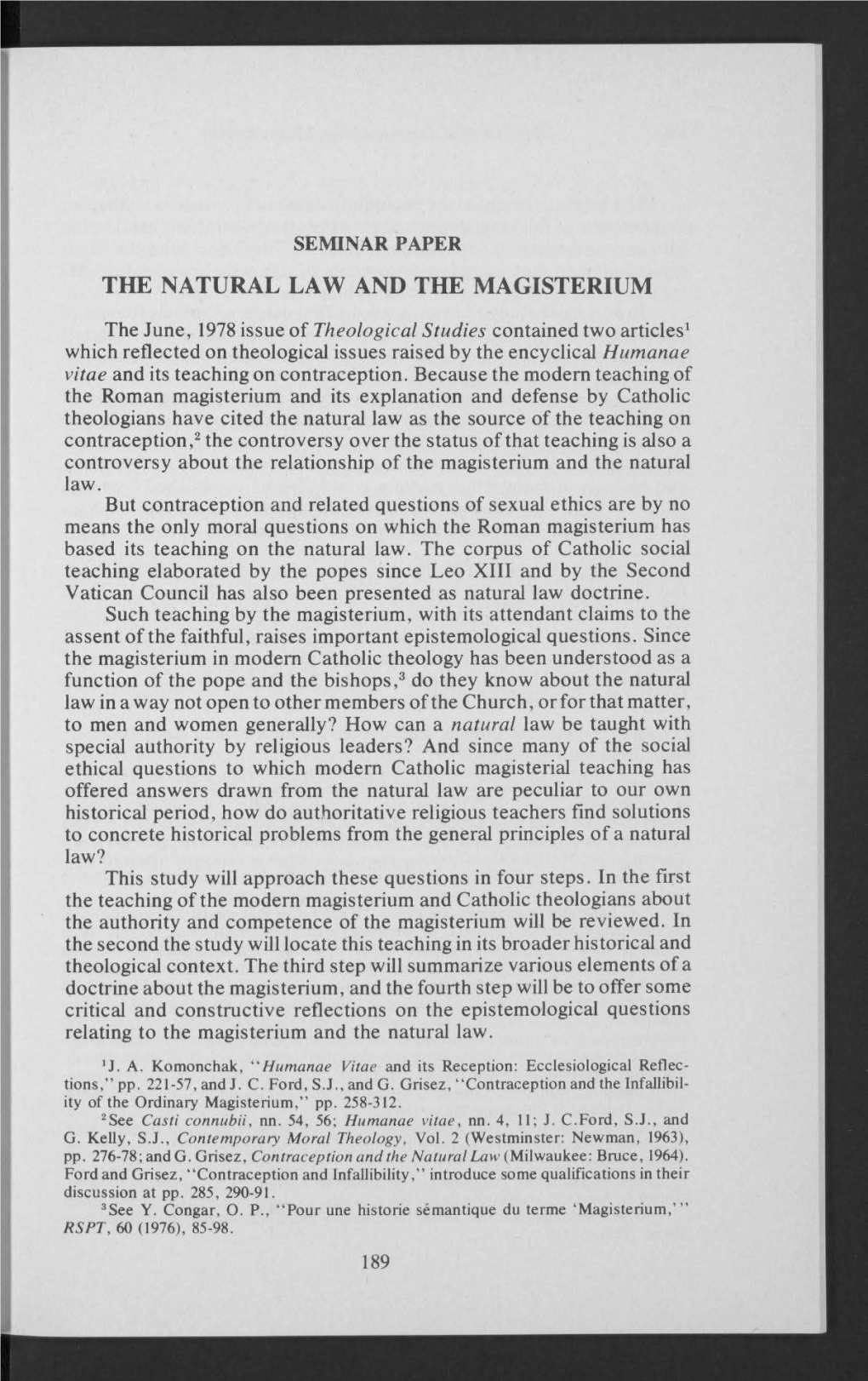 The Natural Law and the Magisterium