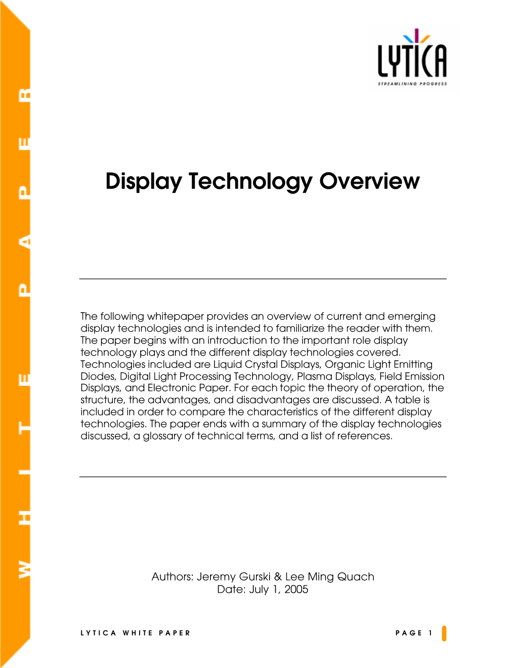 Display Technology Overview