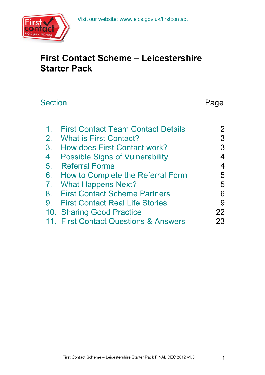 First Contact Scheme – Leicestershire Starter Pack