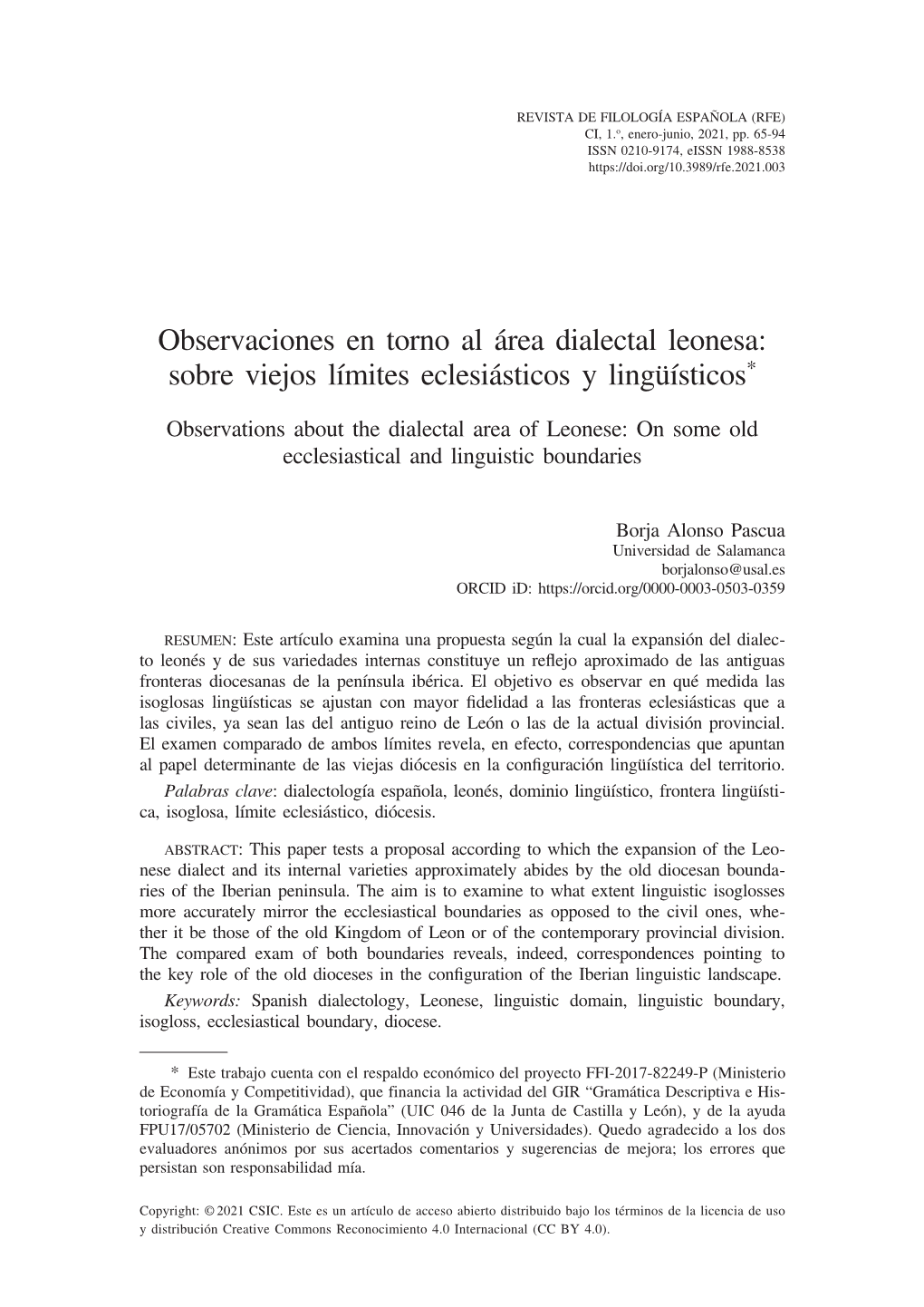 Observaciones En Torno Al Área Dialectal Leonesa: Sobre Viejos Límites Eclesiásticos Y Lingüísticos*