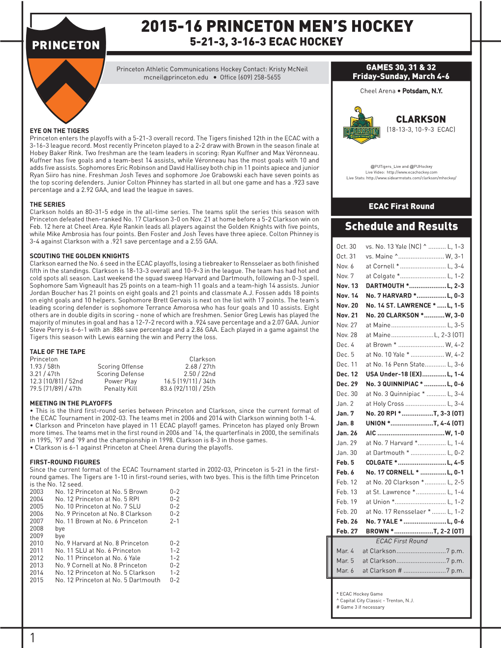 2015-16 Princeton Men's Hockey