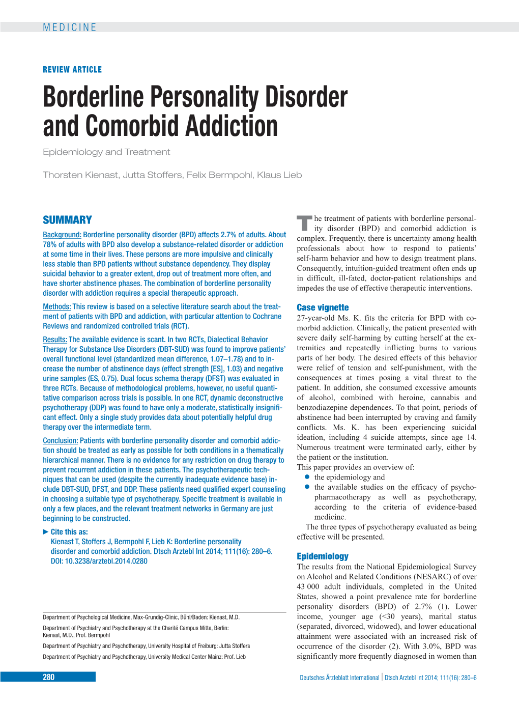 Borderline Personality Disorder and Comorbid Addiction Epidemiology and Treatment