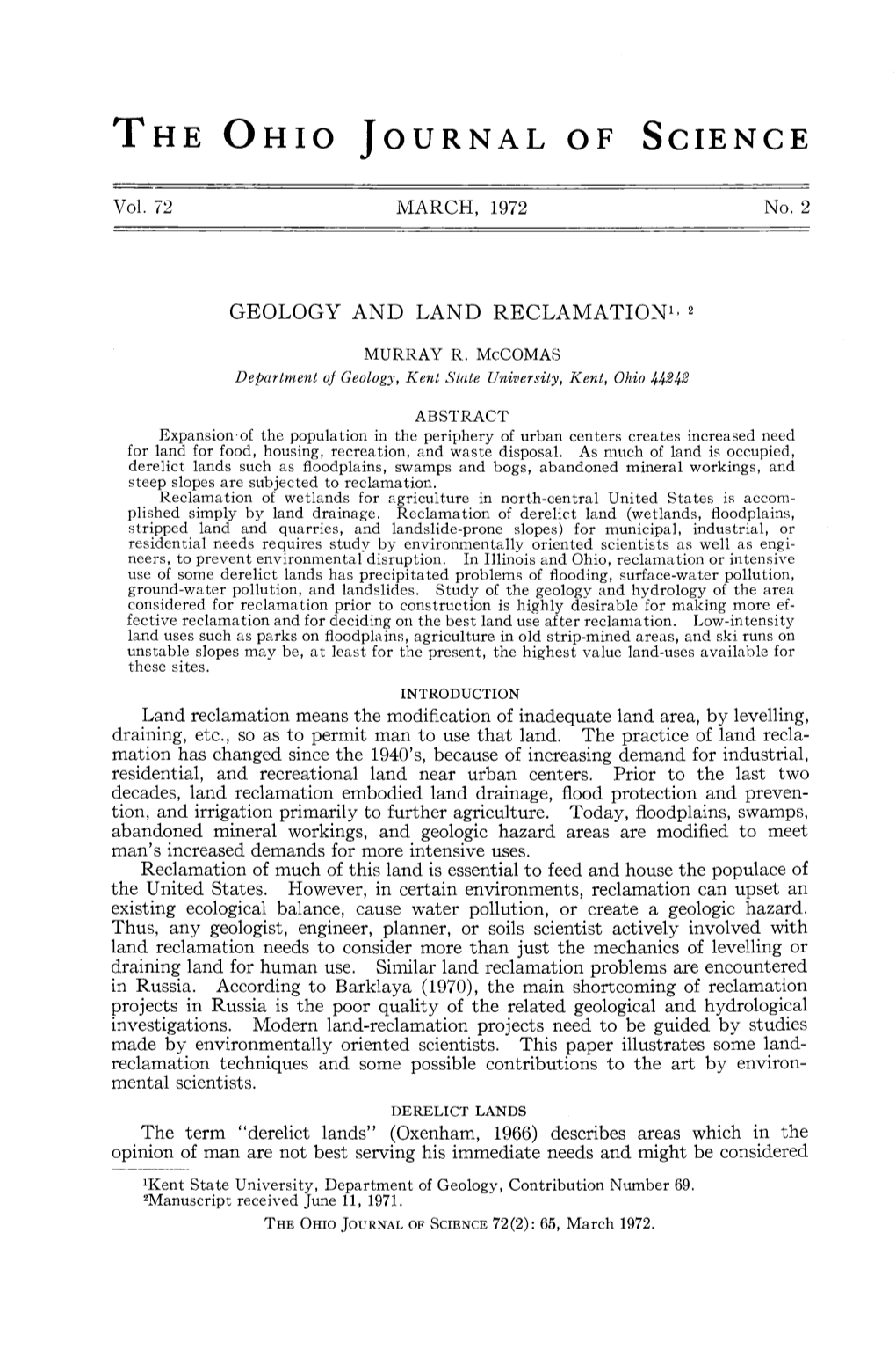 Geology and Land Reclamation1' 2