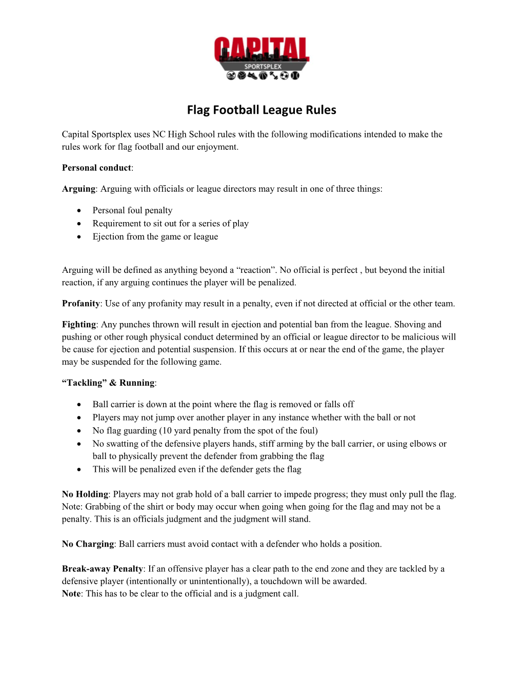 Flag Football League Rules