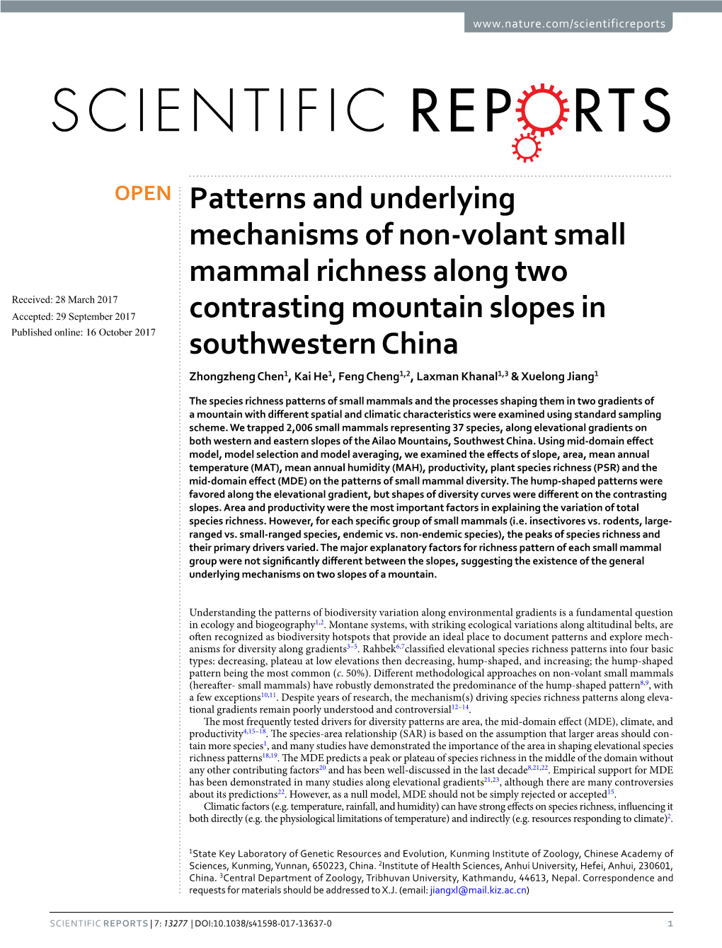 Patterns and Underlying Mechanisms of Non-Volant Small Mammal