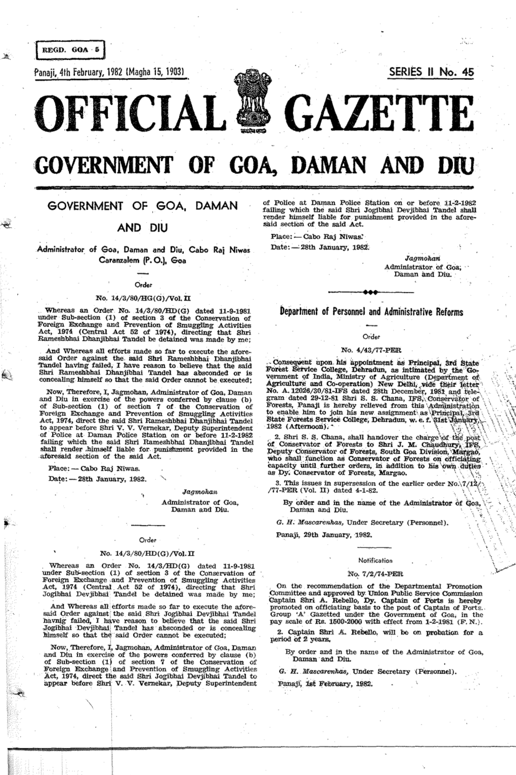 Official Gazette Government of Goa, Daman and Diu