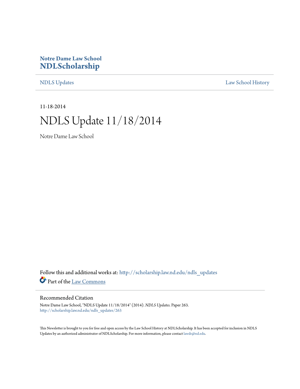 NDLS Update 11/18/2014 Notre Dame Law School