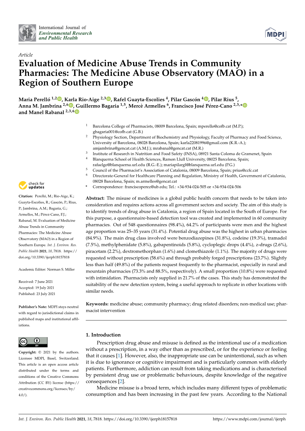 Evaluation of Medicine Abuse Trends in Community Pharmacies: the Medicine Abuse Observatory (MAO) in a Region of Southern Europe