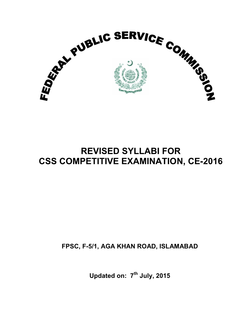 Revised Syllabi for Css Competitive Examination, Ce-2016