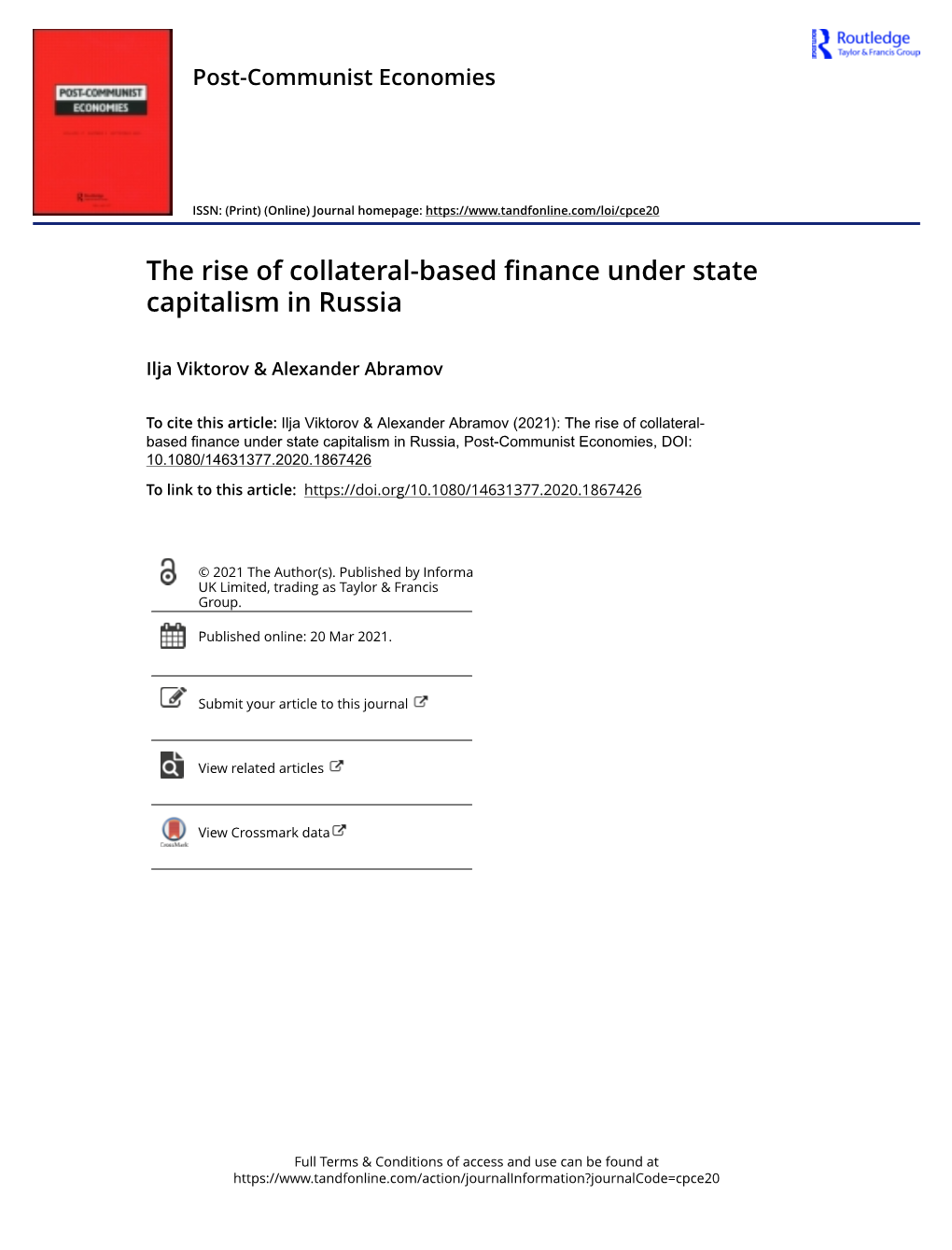 The Rise of Collateral-Based Finance Under State Capitalism in Russia