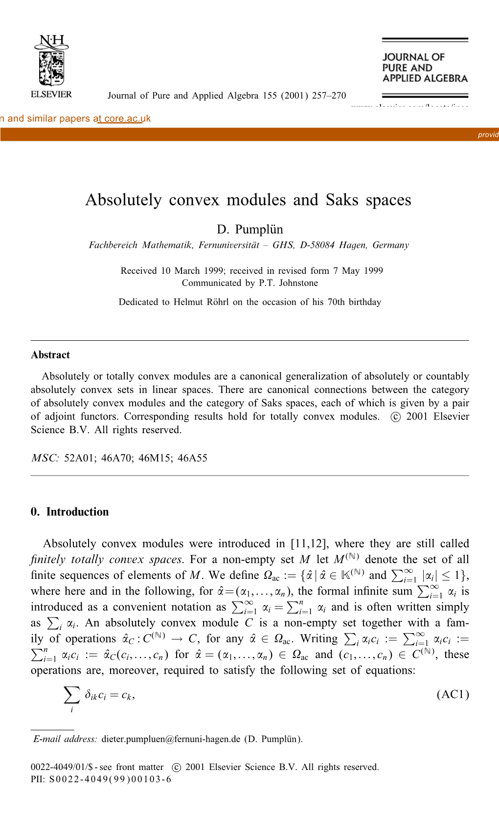 Absolutely Convex Modules and Saks Spaces