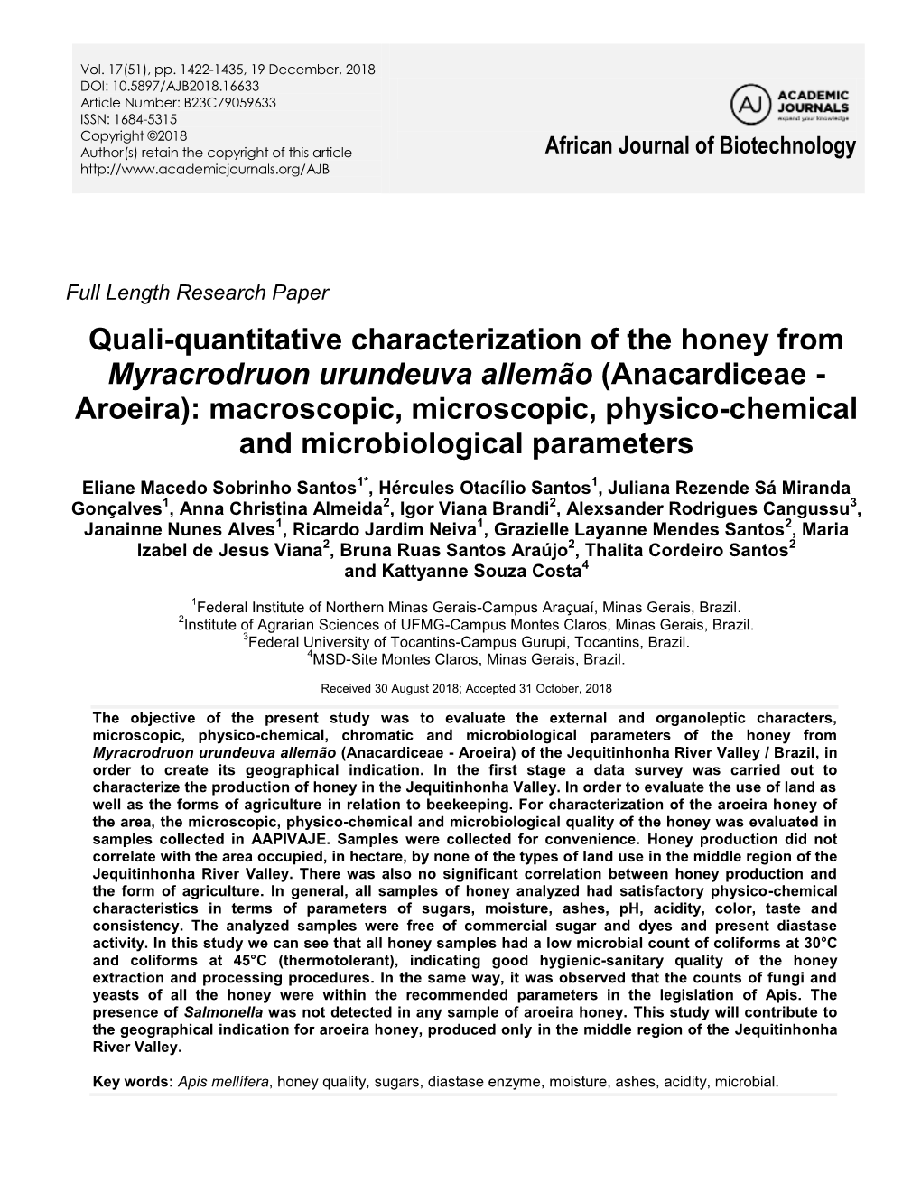 Quali-Quantitative Characterization of the Honey From