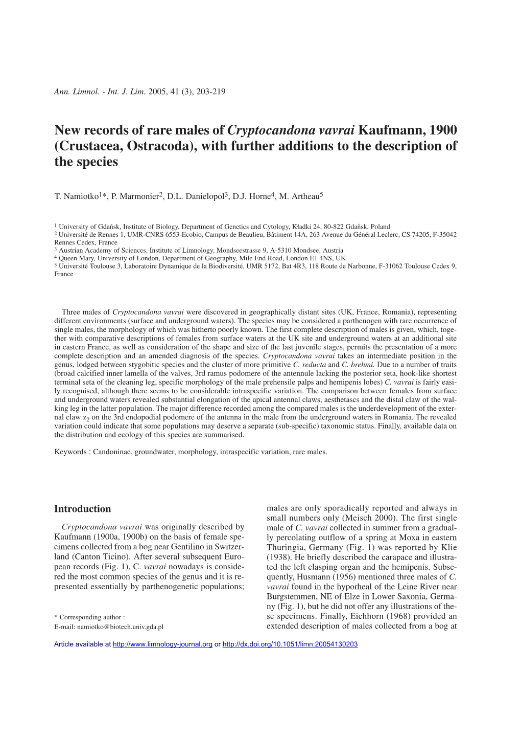 Crustacea, Ostracoda), with Further Additions to the Description of the Species