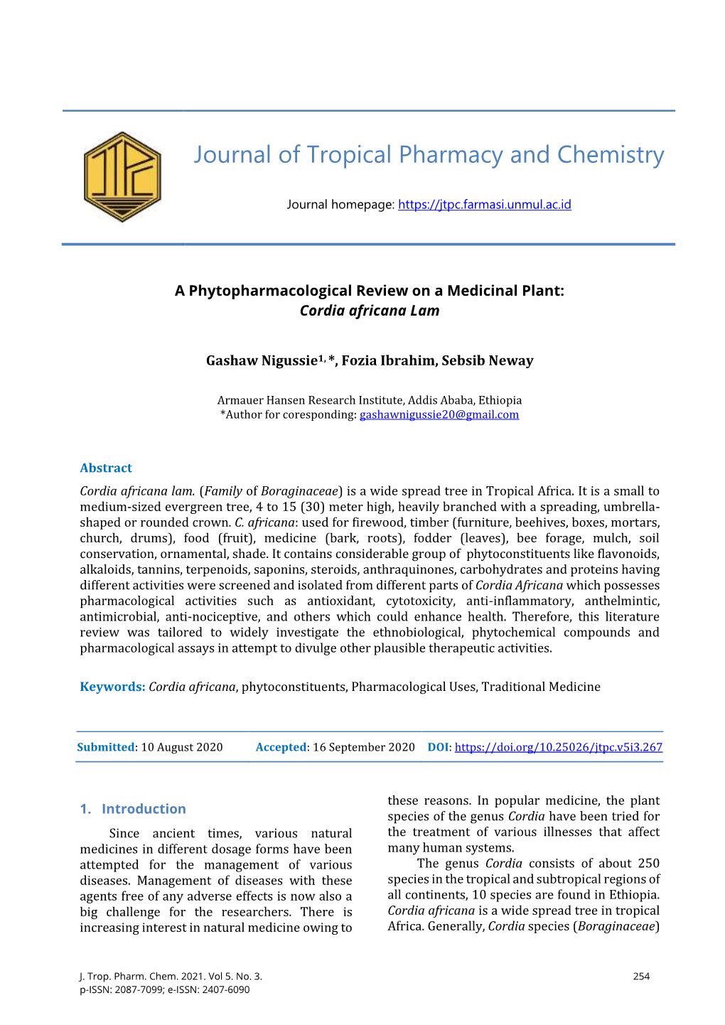 Journal of Tropical Pharmacy and Chemistry