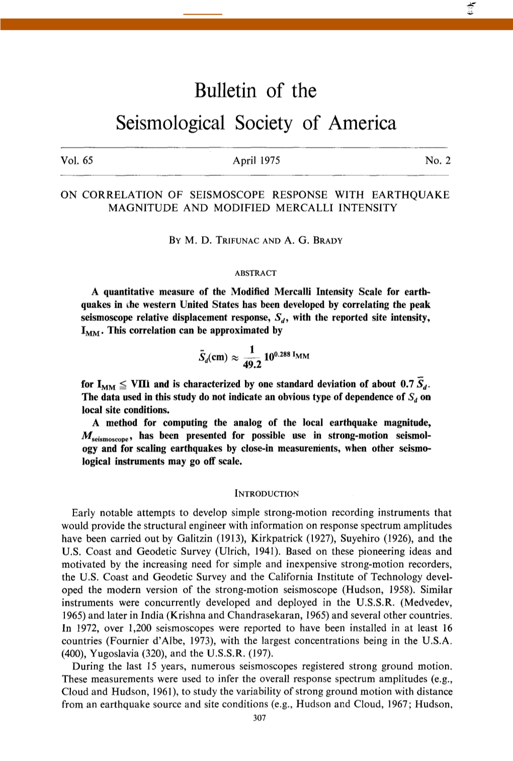 Bulletin of the Seismological Society of America