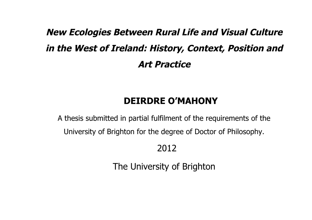 New Ecologies Between Rural Life and Visual Culture in the West of Ireland: History, Context, Position and Art Practice