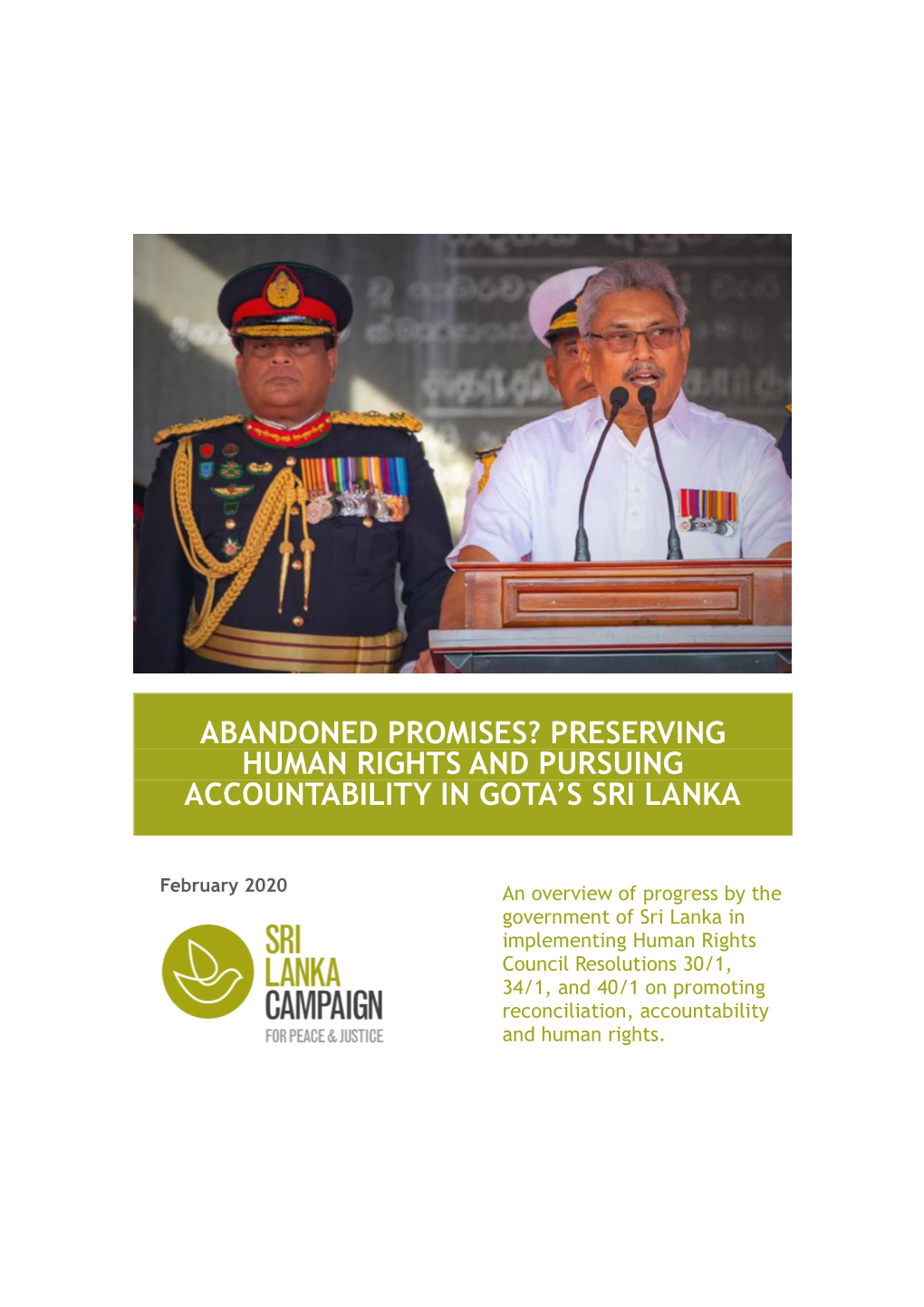 Abandoned Promises? Preserving Human Rights and Pursuing Accountability in Gota’S Sri Lanka