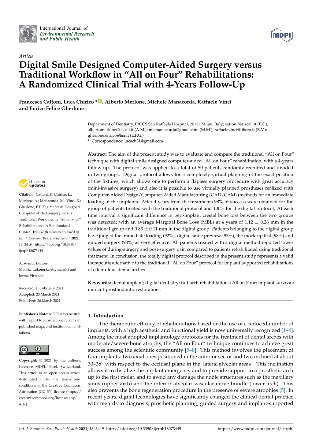 Digital Smile Designed Computer-Aided Surgery Versus Traditional Workﬂow in “All on Four” Rehabilitations: a Randomized Clinical Trial with 4-Years Follow-Up