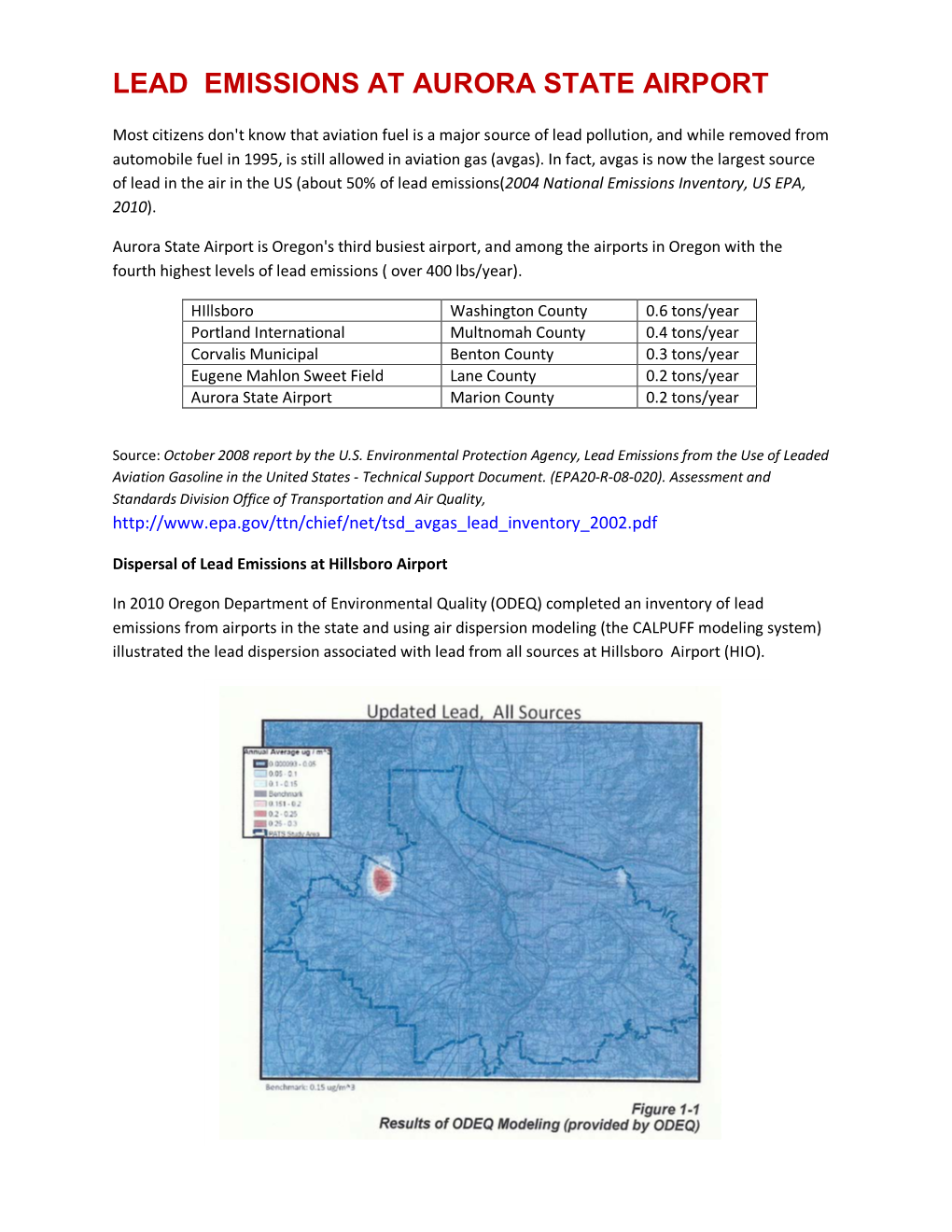 Lead Emissions at Aurora State Airport