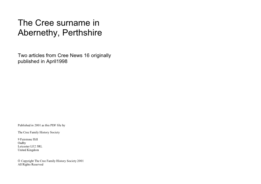 The Cree Surname in Abernethy, Perthshire