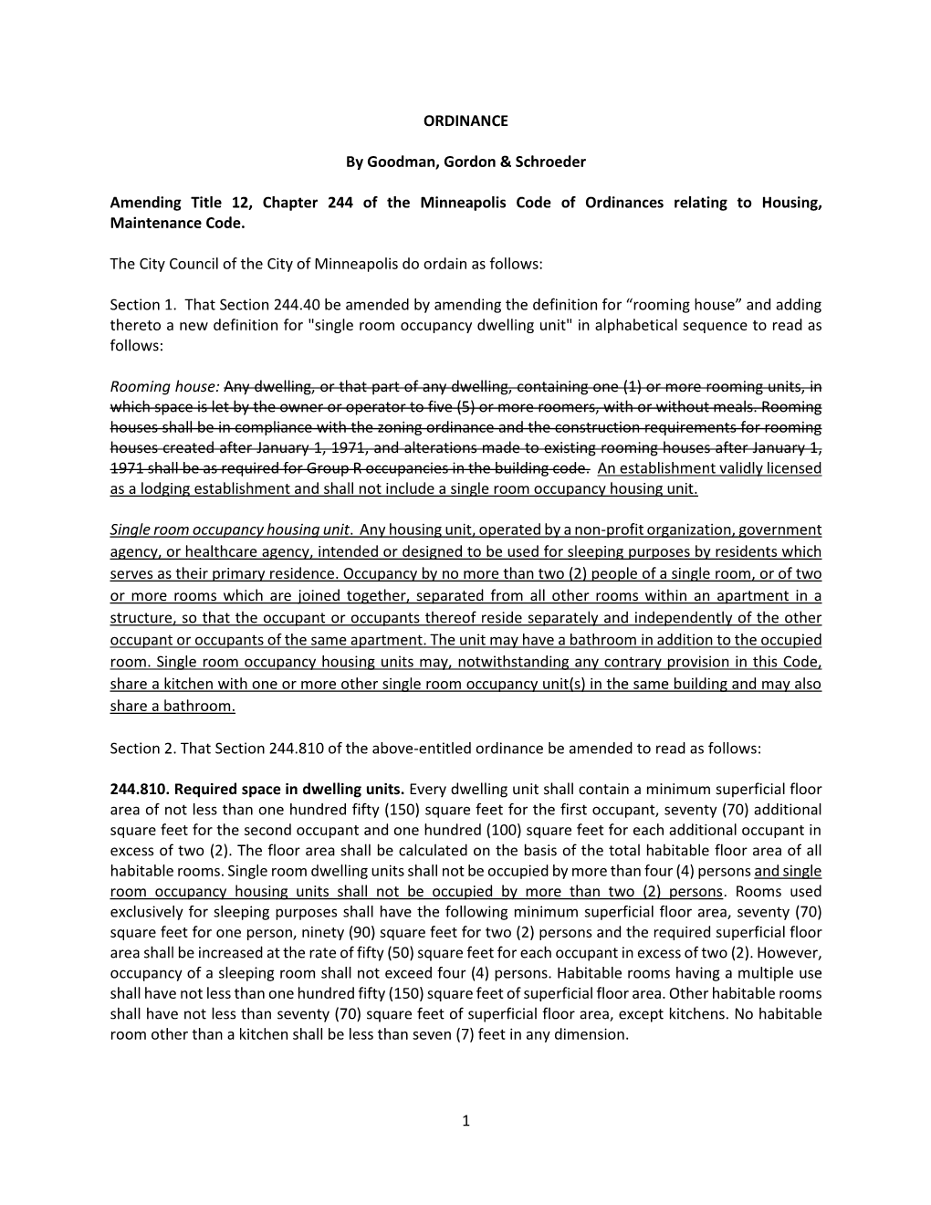 Rooming Units and Congregate Living Facilities Ordinance