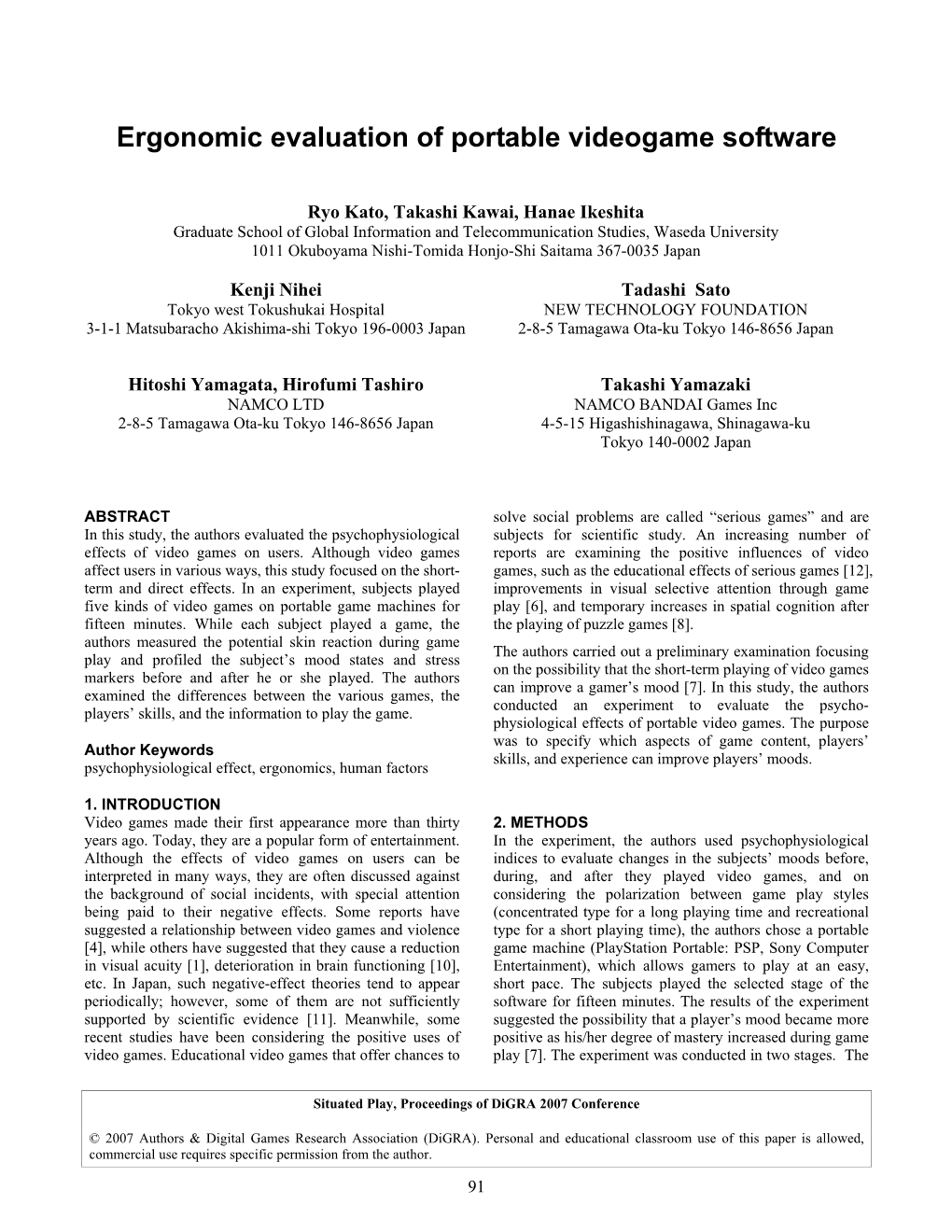 Ergonomic Evaluation of Portable Videogame Software